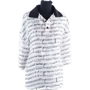 Zijden polo met bladmuziek, wit maat XL