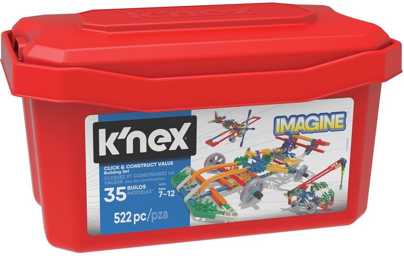 K'NEX 18024/18025 - Bouwset Klikken en Bouwen met 35 Imagine-bouwmodellen, Inclusief opbergdoos, 522-delige set voor STEM-educatie, Bouwspeelgoed voor kinderen van 7 jaar en ouder