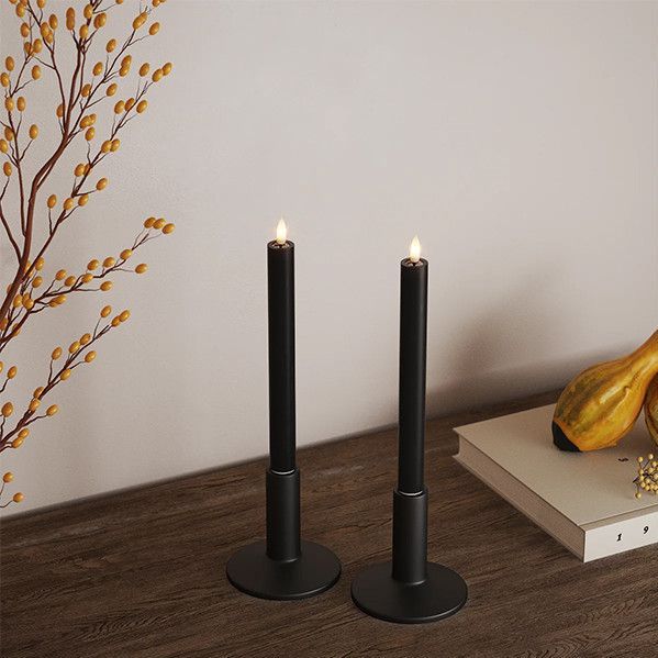 Deluxe Homeart - Led Kaars - Dinerkaars - Zwart - 2 stuks - 2,2 x 24 cm