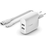 Belkin - Dubbele Usb-a-wandlader - Wit - 24W - Inclusief 1m Kabel