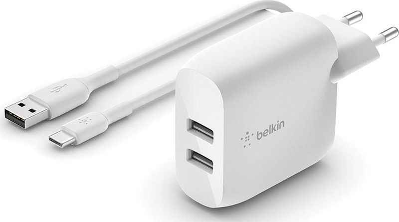 Belkin - Dubbele Usb-a-wandlader - Wit - 24W - Inclusief 1m Kabel