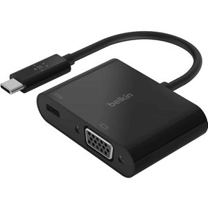 Belkin USB-C to VGA + Charge Adapter - Aansluitadapter voor video - VGA / USB - USB-C (M) naar HD-15 (VGA), usb-c (alleen voeding) (V) - zwart - ondersteuning 1080p, USB Power Delivery (60W)