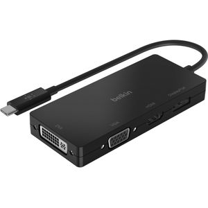 Belkin - USB-C naar DVI HDMI VGA Displaypoort Adapter - Zwart - 15 cm Kabel