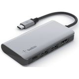 Belkin meerpoorts 4-in-1 USB-C-adapter (met een 4K HDMI-poort, USB-C 100 W PD passthrough-oplaadondersteuning, twee USB A-poorten voor MacBook Pro, MacBook Air, iPad Pro, XPS en meer)
