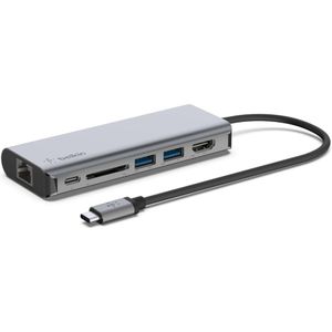 Belkin USB C-hub, 6-in-1 meerpoorts adapterdock met 4K HMDI, USB-C 100 W PD passthrough opladen, 2 x USB A, Gigabit Ethernet-poorten en een SD-kaartlezer voor MacBook Pro, Air, iPad Pro, XPS en meer
