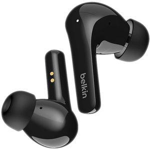 Belkin SOUNDFORM Flow True Wireless Earbuds met actieve ruisonderdrukking, Bluetooth-koptelefoon, draadloos opladen, IPX5 zweet- en waterbestendig, 31 u. afspeeltijd voor iPhone, Galaxy, Pixel - Zwart