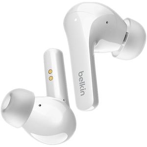 Belkin SOUNDFORM Flow True Wireless Earbuds met actieve ruisonderdrukking, Bluetooth-koptelefoon, draadloos opladen, IPX5 zweet- en waterbestendig, 31 u. afspeeltijd voor iPhone, Galaxy, Pixel - Wit