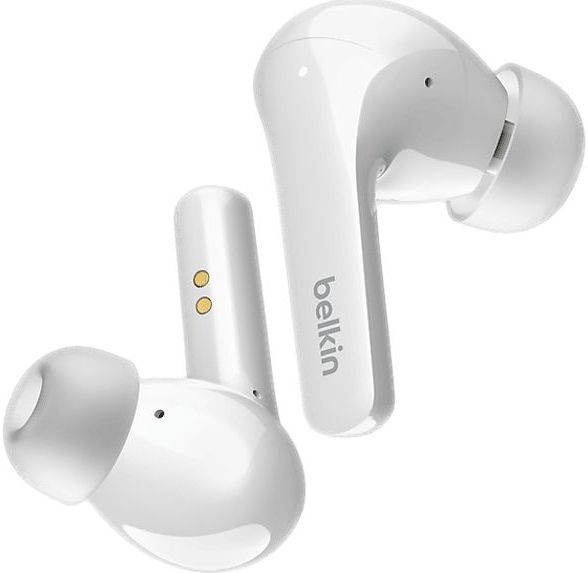 Belkin SOUNDFORM Flow True Wireless Earbuds met actieve ruisonderdrukking, Bluetooth-koptelefoon, draadloos opladen, IPX5 zweet- en waterbestendig, 31 u. afspeeltijd voor iPhone, Galaxy, Pixel - Wit