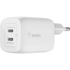 Belkin - Ladegerät de Dual Wall usb Typ c de 65 w, Fast Charging 3.0 mit GaN Technologie, usb Ladegerät usb für iPhone 16, 15, 14, 13, iPad Pro, Air,