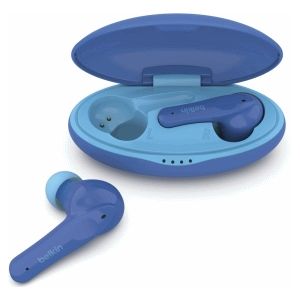 Belkin PAC003btBL SOUNDFORM Nano,True Wireless Earbuds voor kinderen, volume begrensd op 85 dB,Online onderwijs,IPX5-gecertificeerd, 24 uur afspeeltijd voor iPhone, iPad, Kindle, Pixel–eén maat, Blauw