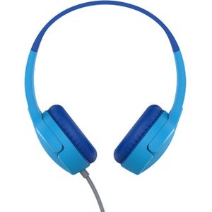 Belkin SoundForm Mini bedrade hoofdtelefoon (voor kinderen, over-ear, geïntegreerde microfoon, voor online leren, school, reizen, games, voor apparaten met 3,5 mm audio-aansluiting, blauw)