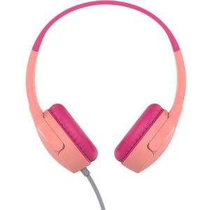 Belkin SoundForm Mini bedrade hoofdtelefoon (voor kinderen, over-ear, geïntegreerde microfoon, voor online leren, school, reizen, gaming, voor apparaten met 3,5 mm audiopoort, roze)