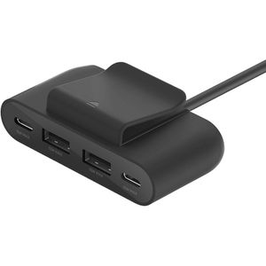 Belkin 4-poorts USB-hub (geïntegreerde 2 m kabel, 2 USB-C-poorten en 2 USB-A-poorten, 30 W USB-voedingsadapter, snel opladen voor iPhone 14 en Samsung Galaxy S23, milieuvriendelijk design en