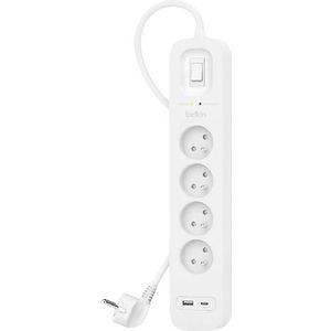 Belkin Spanningsbeveiliger met 4 stopcontacten Wit 2M (USB-C+USB-A)