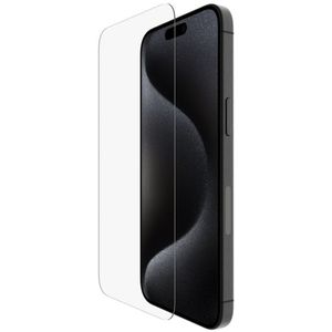 Belkin ScreenForce TemperedGlass antimicrobiële screenprotector voor iPhone 15 Pro Max, dun, kristalhelder, kraswerend, gehard glas, Easy Align-bevestigingsframe voor makkelijk luchtbelvrij aanbrengen