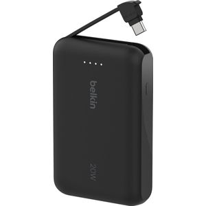 Belkin - BoostCharge 10k Power Bank - Zwart - 10000 mAh - Geïntegreerde USB-C Kabel