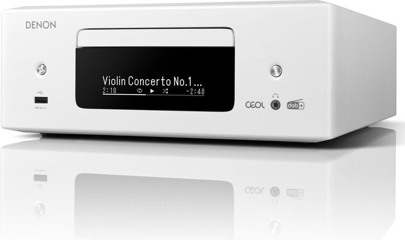 Denon RCD-N12DAB HiFi-systeem met CD-speler, Internetradio, Muziekstreaming, HEOS Multiroom, Bluetooth, WiFi, AirPlay 2, Alexa-compatibel - Wit