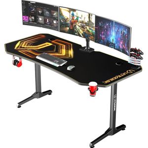 ULTRADESK Vraag XXL | Computerbureau gamingbureau met groot werkblad en XXL-pad, 2 kabeluitgangen | Goed voor thuiskantoor, compartiment voor stekkerdozen | Stalen frame, gouden pad, 160x75 cm