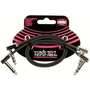 Ernie Ball 12"" stereo patchkabel met plat lint, set van 2 stuks - zwart