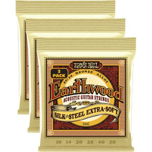 Erthwd Silk and Steel Extra Soft 8020 Brnz Ac Gtr Strings 3 Pk 10 50