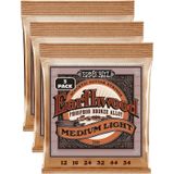 Ernie Ball Earthwood Medium Light Phosphor Bronze Acoustic Guitar Strings 3 Pack - 12-54 Gauge