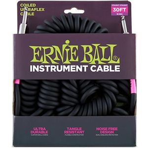 Ernie Ball Kabelassemblages voor muziekinstrumenten 6044 spiraalkabel zwart 9 m