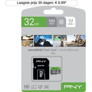 PNY Elite SDHC Geheugenkaart 32GB - Class 10 - Zwart - Inclusief Adapter