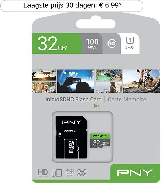 PNY Elite SDHC Geheugenkaart 32GB - Class 10 - Zwart - Inclusief Adapter