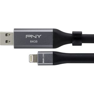 PNY 64 GB OTG Duo-Link 3.0 Flash Drive voor Apple iPhone/iPad, Metaal Grijs