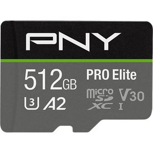 PNY - Pro Elite - Geheugenkaart - Grijs - 512 GB - microSDXC U3 UHS-I