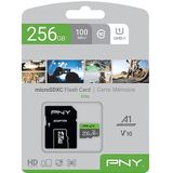 PNY Elite 256 GB microSDXC-geheugenkaart + SD-adapter, leessnelheid 100 MB/s, klasse 10 UHS-I, U1 voor Full HD-video