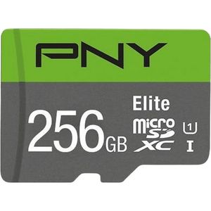 PNY Elite 256 GB microSDXC-geheugenkaart + SD-adapter, leessnelheid 100 MB/s, klasse 10 UHS-I, U1 voor Full HD-video