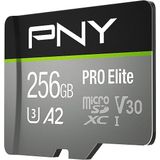 PNY PRO Elite 256GB microSDXC-Speicherkarte + SD-Adapter, Klasse 10 UHS-I, U3, A2, V30 für 4K-Video, Lesegeschwindigkeit bis zu 100MB/s