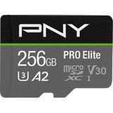 PNY Pro Elite microSDXC-geheugenkaart 256 GB + SD-adapter, klasse 10 UHS-1, U3, V30 voor 4K video's, A2-app-prestaties, leessnelheid tot 100 MB/s, zwart