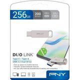 PNY 256 GB Duo Link USB 3.2 Type-C Dual Flash Drive voor Android-apparaten en computers, externe mobiele opslag voor foto's, video's en andere, 200 MB/s