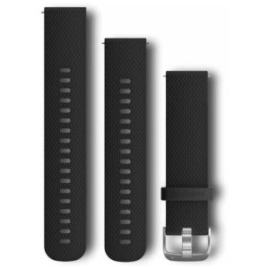Garmin - Horlogeband 20 mm siliconen, zwart, zilverkleurige gesp - S/M & L
