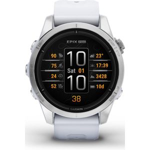 Garmin Epix Pro 42mm, Smartwatch, Sporthorloge, AMOLED-Scherm, 10 dagen batterij, 40+ Sport-apps, Muziek, Garmin Pay, Ingebouwde zaklamp, Whitestone