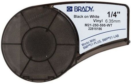 Brady - M21-250-595-WT - Vinyltape - Zwart op Wit - 6,35 mm x 6,40 m