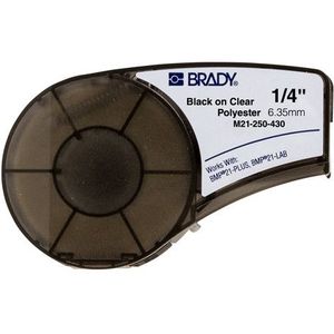 Brady ( M21-250-430) polyestertape voor labels BMP21-PLUS en BMP21-LAB 6,35 mm x 6,40 m, zwart op transparant