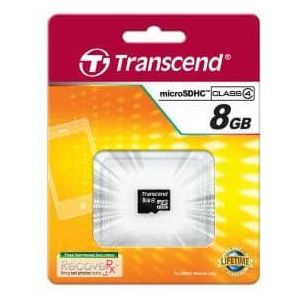Transcend - Micro SDHC - Geheugenkaart - Zwart - 8 GB, Class 4, Min. schrijfsnelheid 4 MB/s