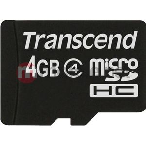 Transcend - Flashgeheugenkaart - Zwart - Micro SDHC - 4 GB - Klasse 4