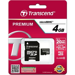 Transcend MicroSD Card 4GB SDHC Class10 W/Ad. TS4GUSDHC10