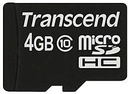 Transcend - microSDHC 4GB - Class 10 - Zwart - Hoogwaardige Geheugenkaart