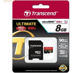 Transcend ULTIMATE - microSDHC-kaart - 8 GB - Zwart - UHS-I