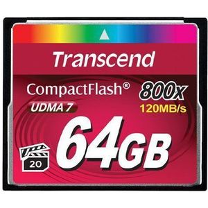 Transcend 64GB CF KAART (800X, TYPE I ) (CF, 64 GB), Geheugenkaart, Zwart