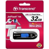 Transcend JetFlash® 790 USB-stick 32 GB Zwart, Blauw TS32GJF790K USB 3.2 Gen 2 (USB 3.1)