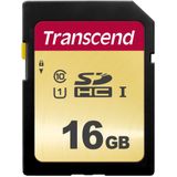 Transcend SDHC 500S 16GB klasse 10 UHS-I U1 V30 (16 GB, SDHC, U1, UHS-I), Geheugenkaart, Zwart