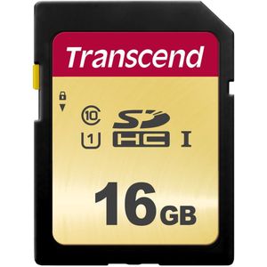 Transcend SDHC 500S 16GB klasse 10 UHS-I U1 V30 (16 GB, SDHC, U1, UHS-I), Geheugenkaart, Zwart