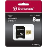 Transcend TS8GUSD500S 8GB | microSDHC I, C10, U1 microSD geheugenkaart - 95/25 MB/s