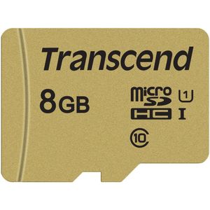Transcend 8GB microSDHC 500S geheugenkaart UHS-I, C10, U3, V30, 4K Full HD tot 95/80 MB/s (ideaal voor actiecamera's en drone-camera's) TS8GUSD500S